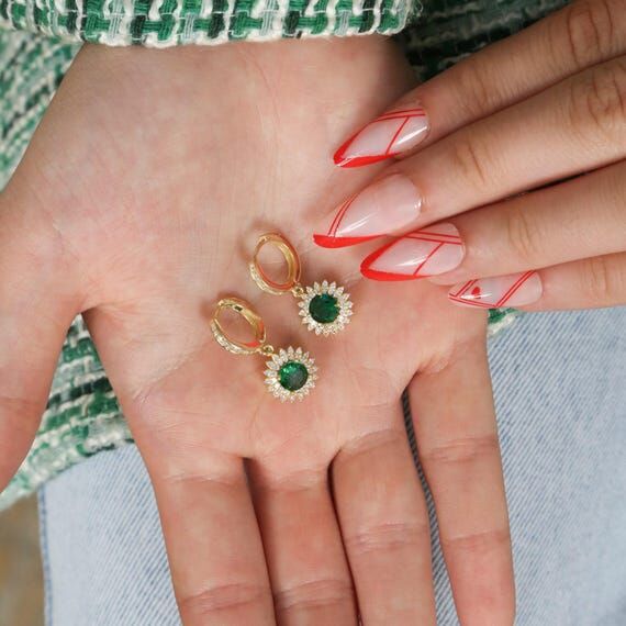 Emerald Sun Earrings, Silver Dangle Earrings,...
