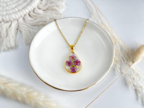 July Birth Flower Teardrop Necklace: 18k Gold...