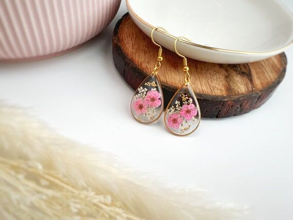 Gold Forget Me Not Flower Earrings Handmade D...