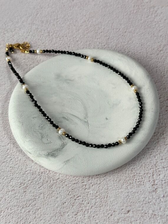 Necklace Spinel & Pearl Beaded Choker: Black ...
