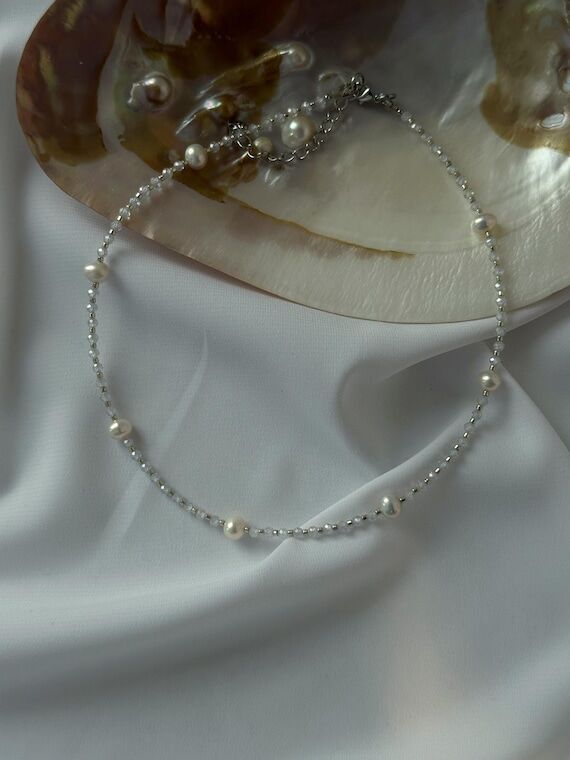 Zirconia Pearl Choker: Beaded Wedding Necklac...
