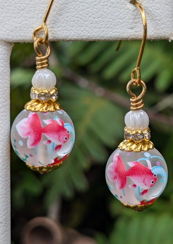 Japanese Tensha Bead Earrings, Koi Earrings, ...