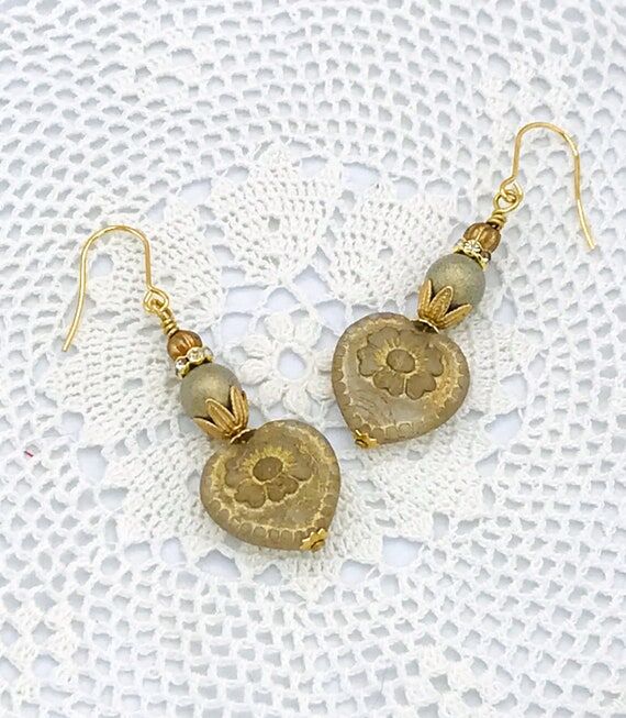 Heart Earrings, Czech Heart Earrings, Crystal...