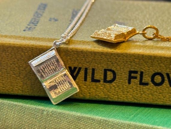 Sterling Silver Book Necklace, Handmade book ...
