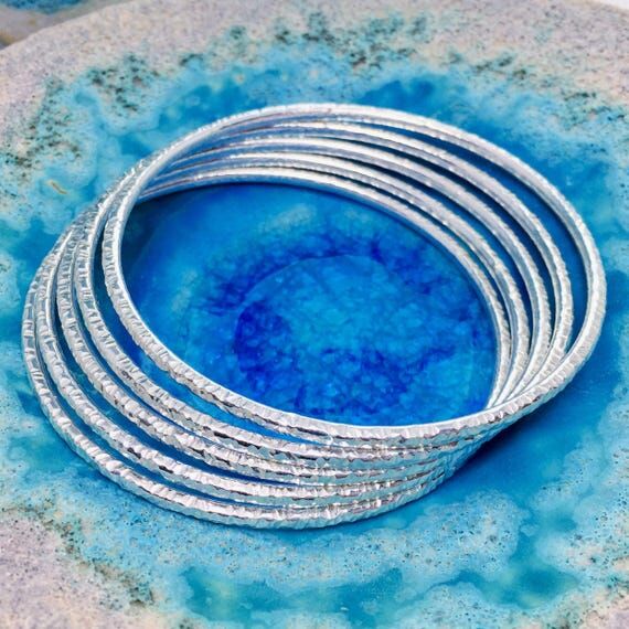 Hammered Recycled Sterling Silver Bangle, Art...