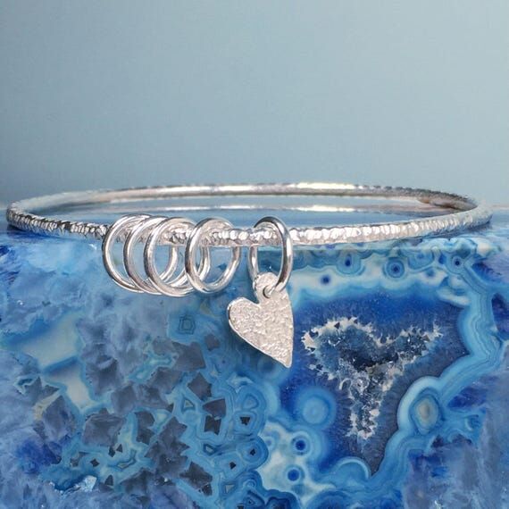 Recycled Silver Heart Charm and Ring Bangle, ...