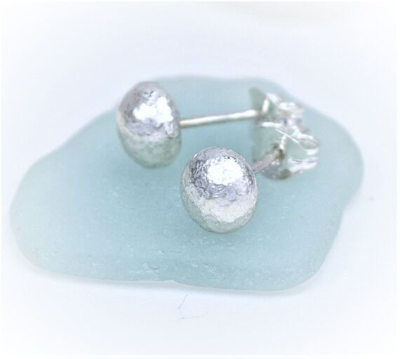 Recycled Silver Pebble Stud Earrings, Molten ...