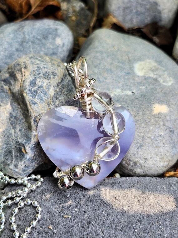 Grape Agate Heart Necklace, Handmade Pendant,...