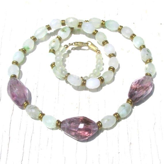 Amethyst & Chalcedony Faceted Bead Necklace H...