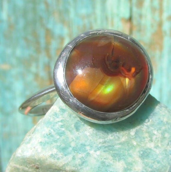Handmade Fire Agate Ring size 9 3/4 with Ster...
