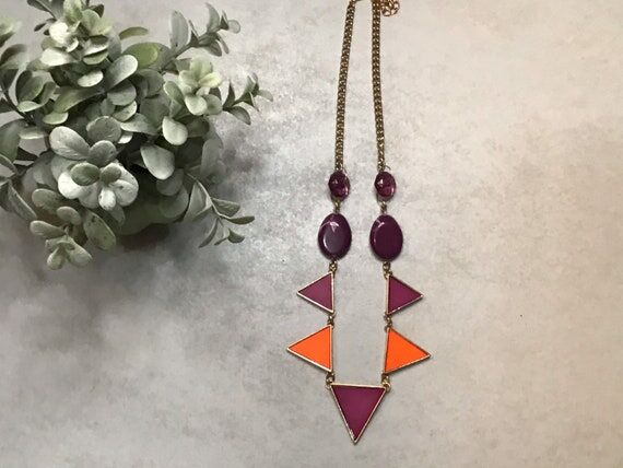 Purple and Orange Geometric Necklace with Gol...