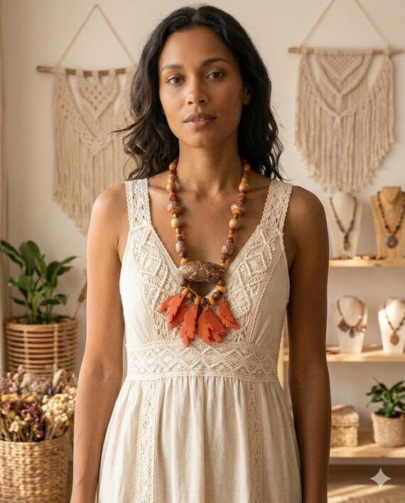 Boho chic necklace / Handmade necklace / Feat...