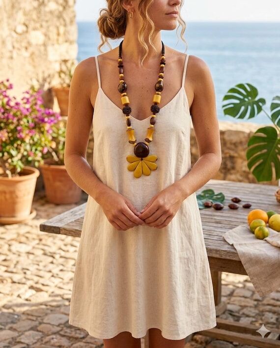 Handcrafted necklace in vegetable ivory tagua...