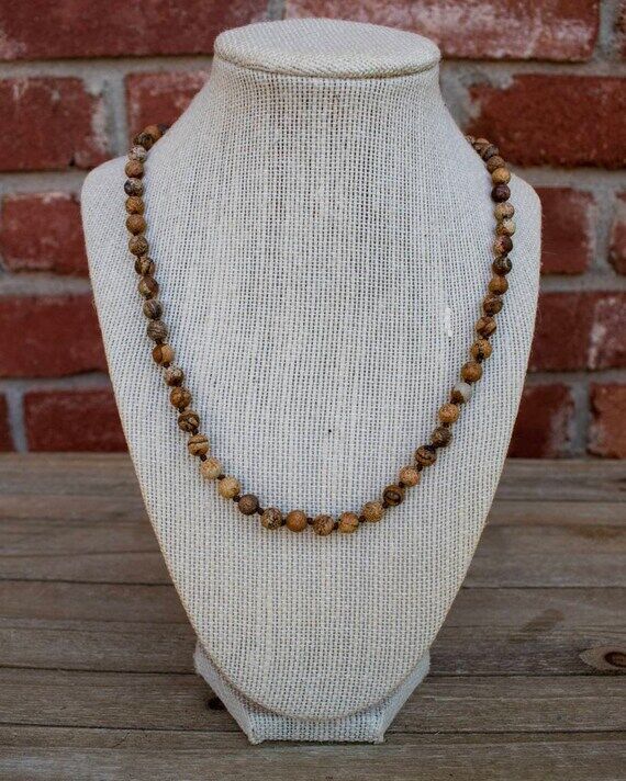 Boho Beaded Necklace Brown Knotted Necklace w...