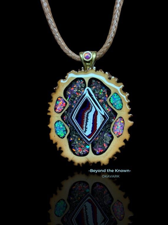 Fordite Walnut Pendant - Crushed Opal Necklac...