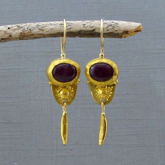 Handmade Ruby 24k Gold Dangle Earrings...