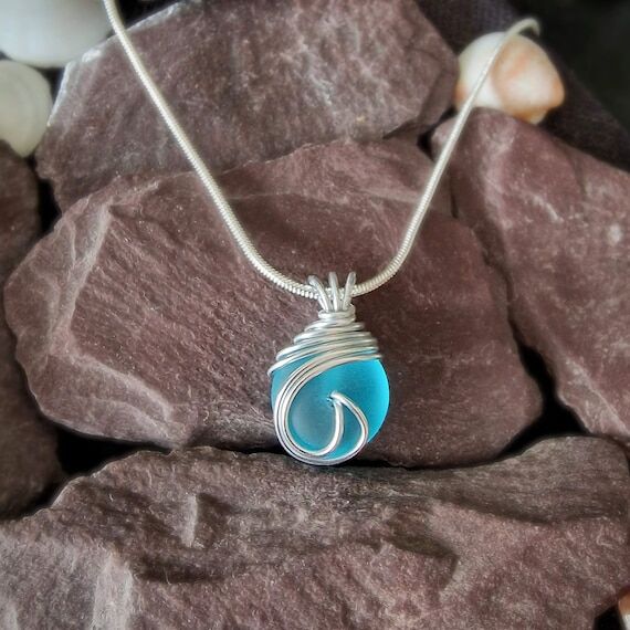 Sea glass pendant Necklace Jewellery Simple &...