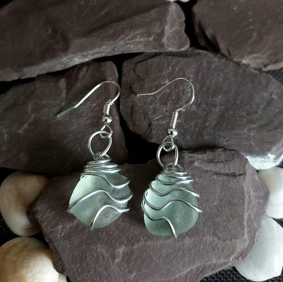 Cornish Sea Glass Earrings and Pendant neckla...