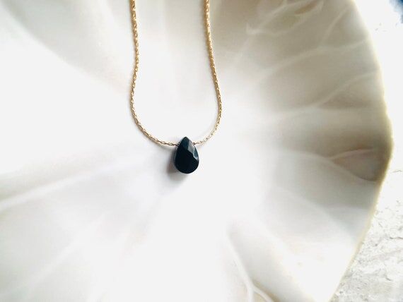 Black Onyx Teardrop Necklace: 14K Gold Filled...