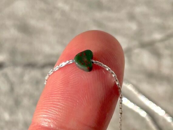 Bloodstone Heart Necklace: Dainty Gemstone Pe...