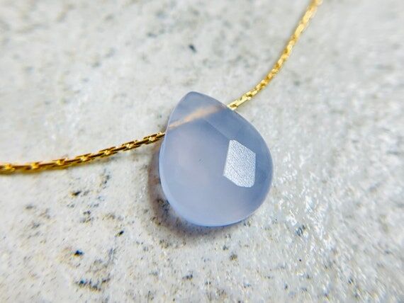 Blue Chalcedony Teardrop Necklace: Handmade C...