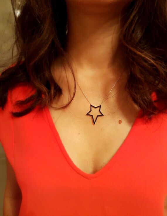 Asymmetric Star Necklace / Modern Diamond Asy...