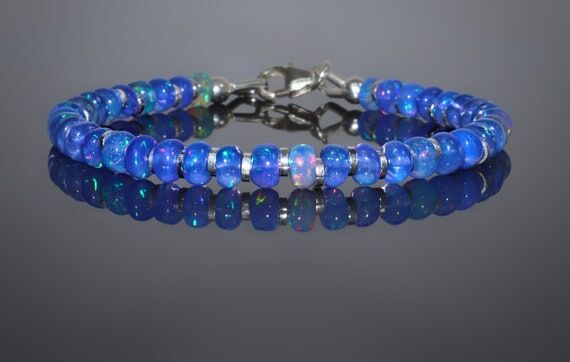 Genuine fire opal beaded bracelet, Silver cha...
