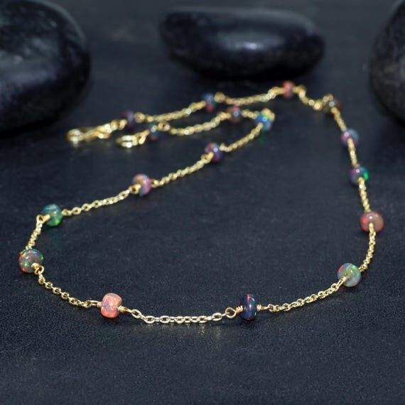 Natural fire opal beads wire wrap necklace fo...