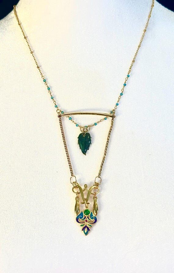 Handmade, one of a kind, leaf, aquamarine and...