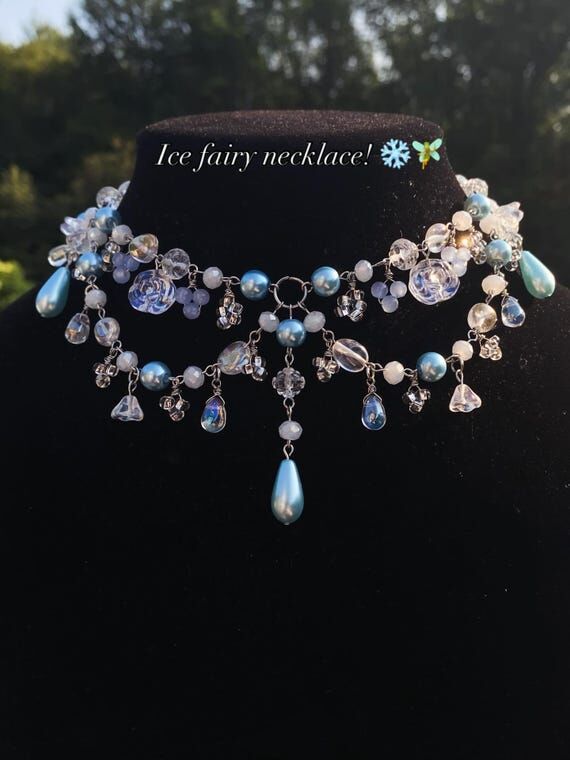 Ice Fairy Glass Beaded Necklace, Whimsical, F...