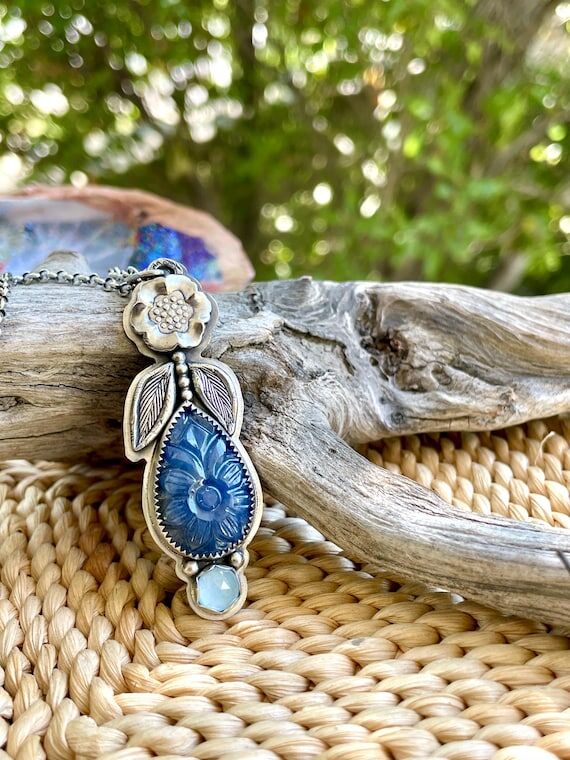Natural Blue Sapphire And Aquamarine Pendant:...