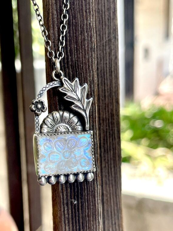 Carved Rainbow Moontone Pendant: Handcrafted ...