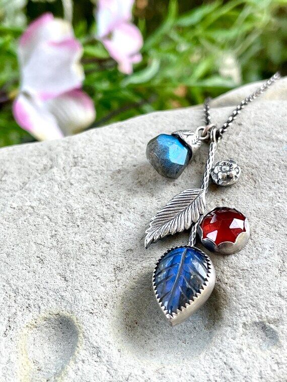 Labradorite Garnet Sterling Silver Pendant: B...