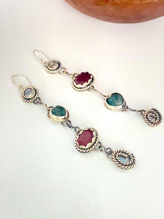 Multi Gemstone Dangle Earrings 4 Inches Moons...