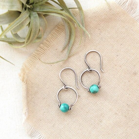 Turquoise La Cloche Earrings, Dainty Southwes...