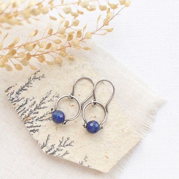 Lapis La Cloche Earrings, Sterling Silver Pin...