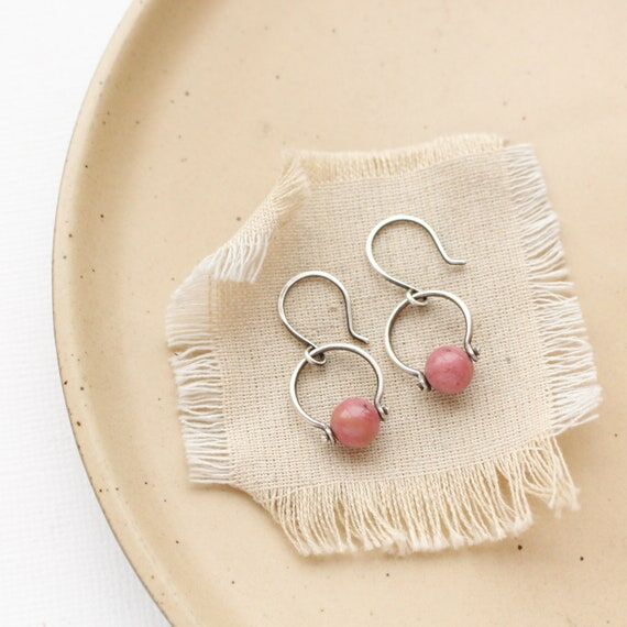 Rhodonite La Cloche Earrings, Dainty Feminine...