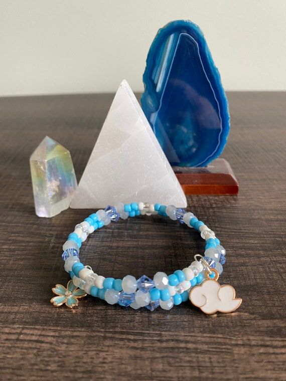 April Showers Memory Wire Bracelet, beaded br...
