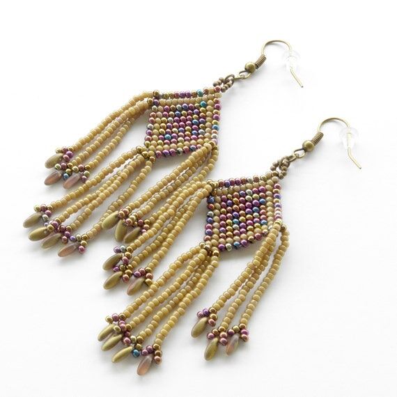Beadwoven Tassel Earrings: Diamond Dangle Bea...