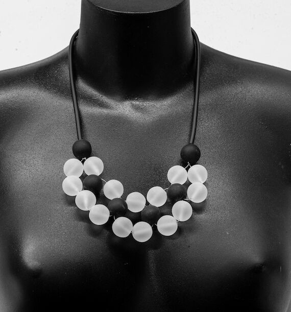 Black and White Murano Glass Necklace, Modern...