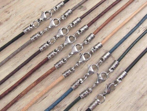 2mm Natural Leather Necklace Cord with Stainl...
