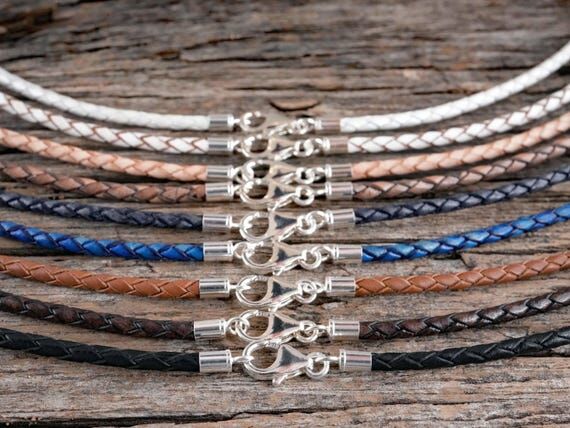 Braided Leather Necklace, 3mm Leather Cord Ne...