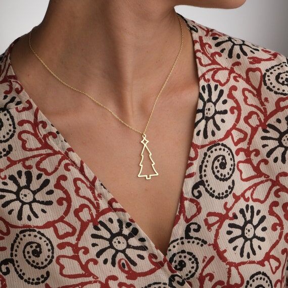 Tree Necklace, Christmas Tree Necklace, Gold ...