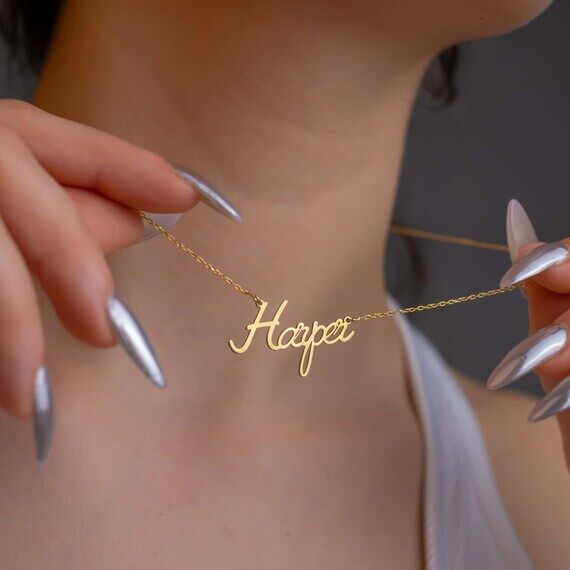14K Solid Gold Name Necklace, Necklace For Wo...