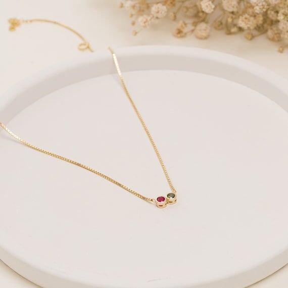 Custom Birthstone Necklaces With Cube Chain, ...