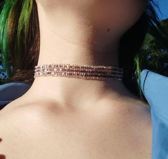 Handmade Wide Beaded Choker – Statement Gla...
