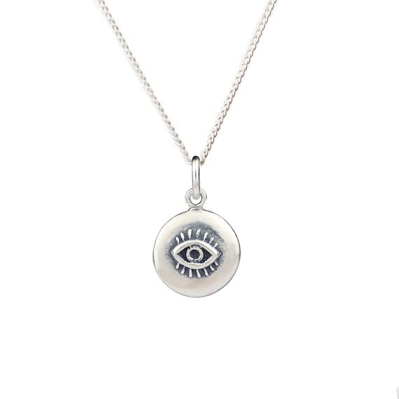 Handmade Evil Eye Necklace, Medallion Necklac...