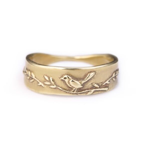 Handmade Bird in a Branch Wide Band Ring : So...