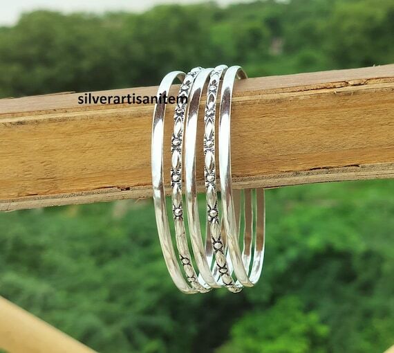 925 Sterling Silver, Silver Bangle Set, Beaut...