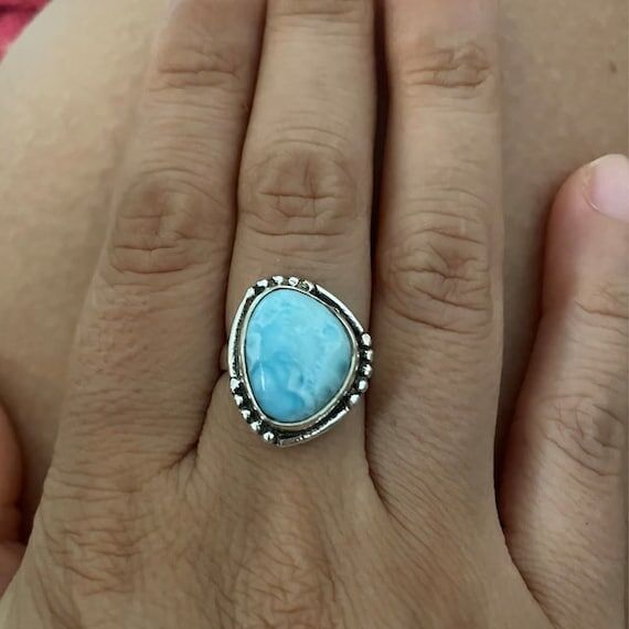 Beautiful Larimar Ring, 925 Sterling Silver R...